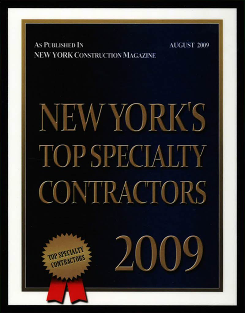 2009 – New York’s Top Speciality Contractor – Ranked #1 Top Excavation Contractor