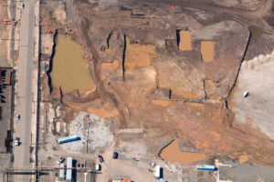 Overhead, aerial view of completed excavation work at Bayonne Crossings.