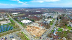 The aerial photo was taken from 350 feet from the East of Hanover Commons construction site