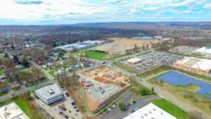 An aerial photo of the Hanover Commons construction site taken from 350 feet from the West