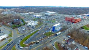 An aerial photo was taken from an altitude of 350 feet from the South East of the I-Fly project in Paramus, New Jersey.