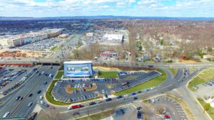 An aerial photo from the West at 350 feet showing the completed i-FLY in Paramus, New Jersey.