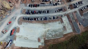 Overhead aerial view of the parking lot and curb construction.