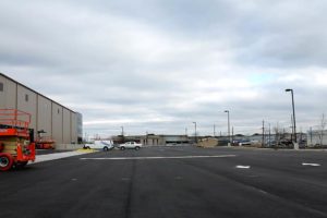 Completed paved and painted parking areas at Bayonne Crossings.