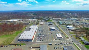 SouthEastern aerial perspective of the Hanover Crossroads parking lot and shopping mall.
