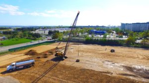 Aerial view of site excavation of the Port E construction project in Elizabeth, New Jersey.